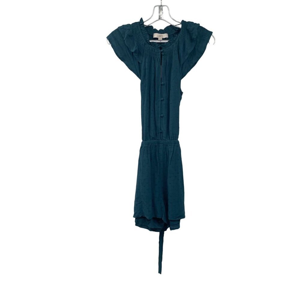 Loft Womens Romper Short Sleeve Embroidered Teal Size XS New